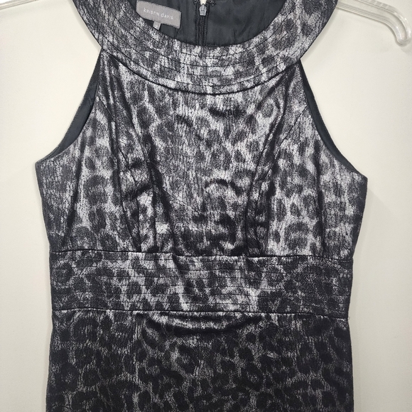 Black and Gray Loepard Print Sleeveless Kristen Davis Midi Dress Size 2 - Picture 2 of 8